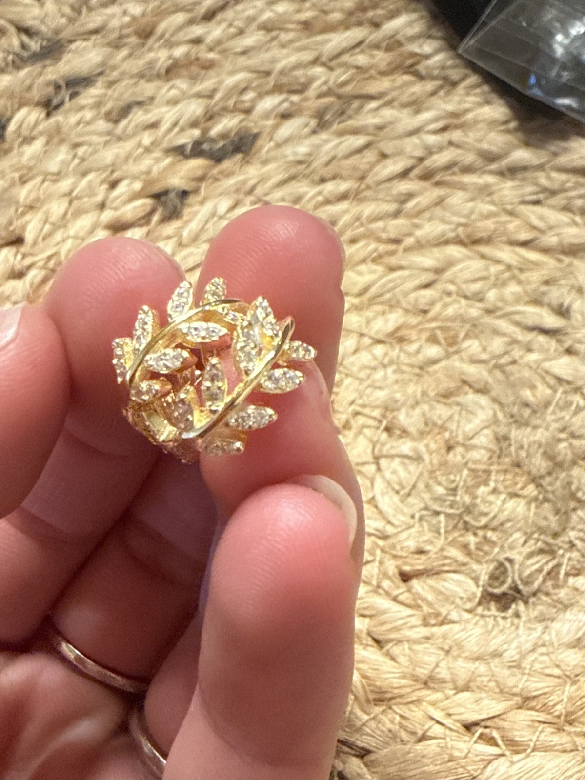 Gold Leaf Vine Huggie Hoop Earrings Sterling Silver 925 CZ 12mm/9.8mm x4.3mm