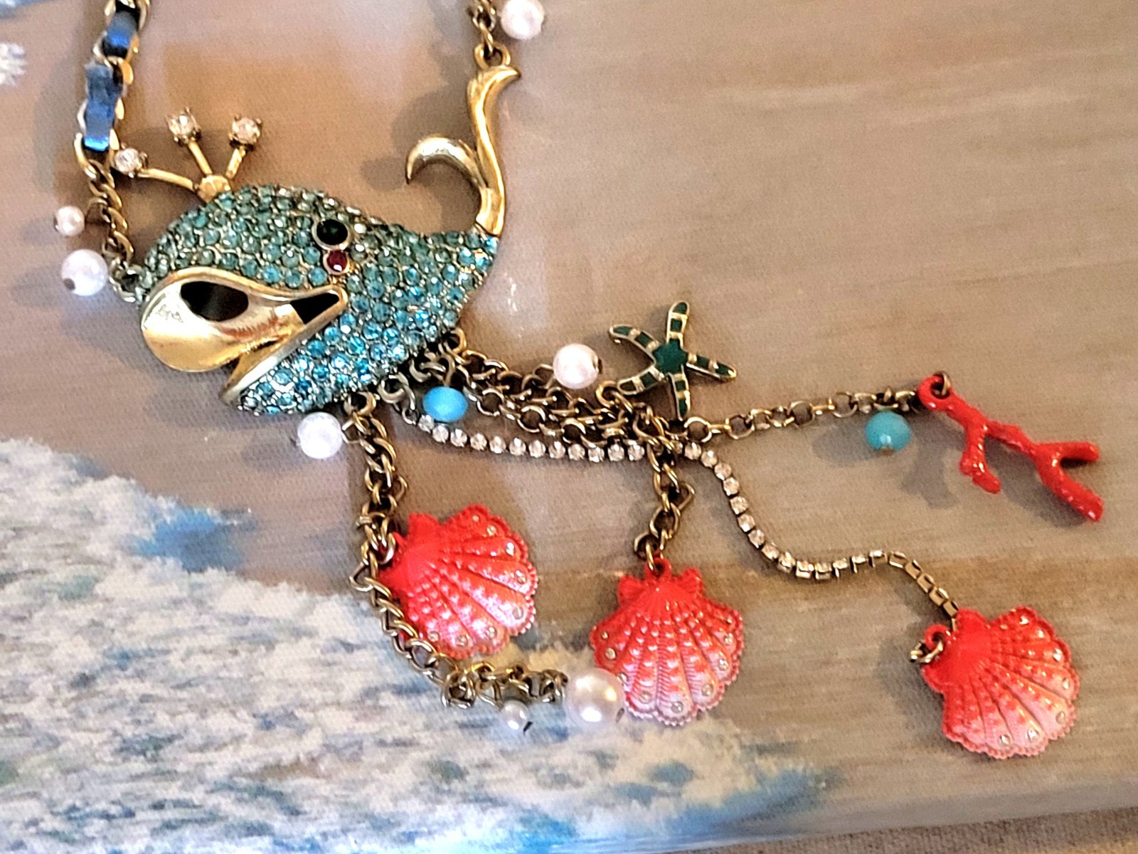 Vintage Betsey Johnson Blue Crystal WHALE Pendant w/Match Earrings Ocean BEACH