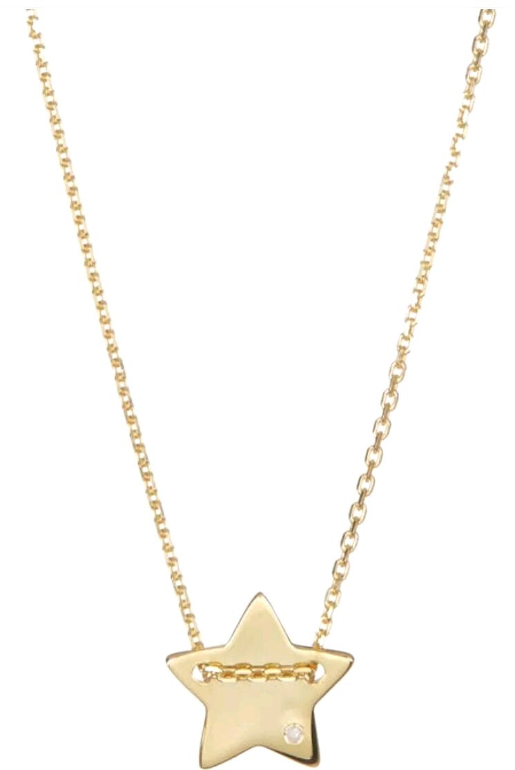 Adornia 16″ Tiny Star Necklace 14 K Gold Plated Sterling Silver-Diamond 0.01 CTW