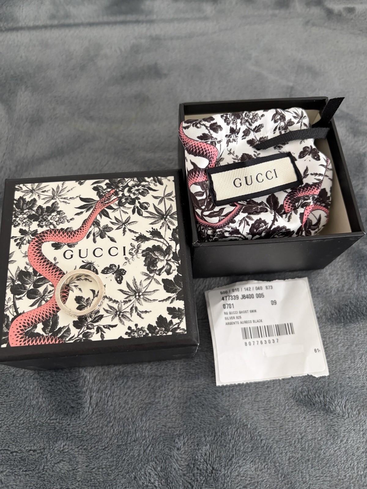Brand New Gucci Ghost Sterling Silver 925 Ring Size 9 (US 5)