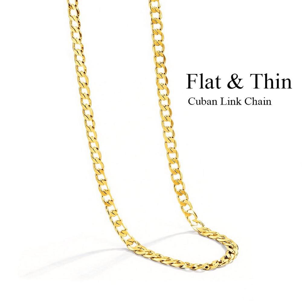 Flat & Thin 18K-GP 925 Sterling Silver 4mm Cuban Link Chain Necklace Curb Chain