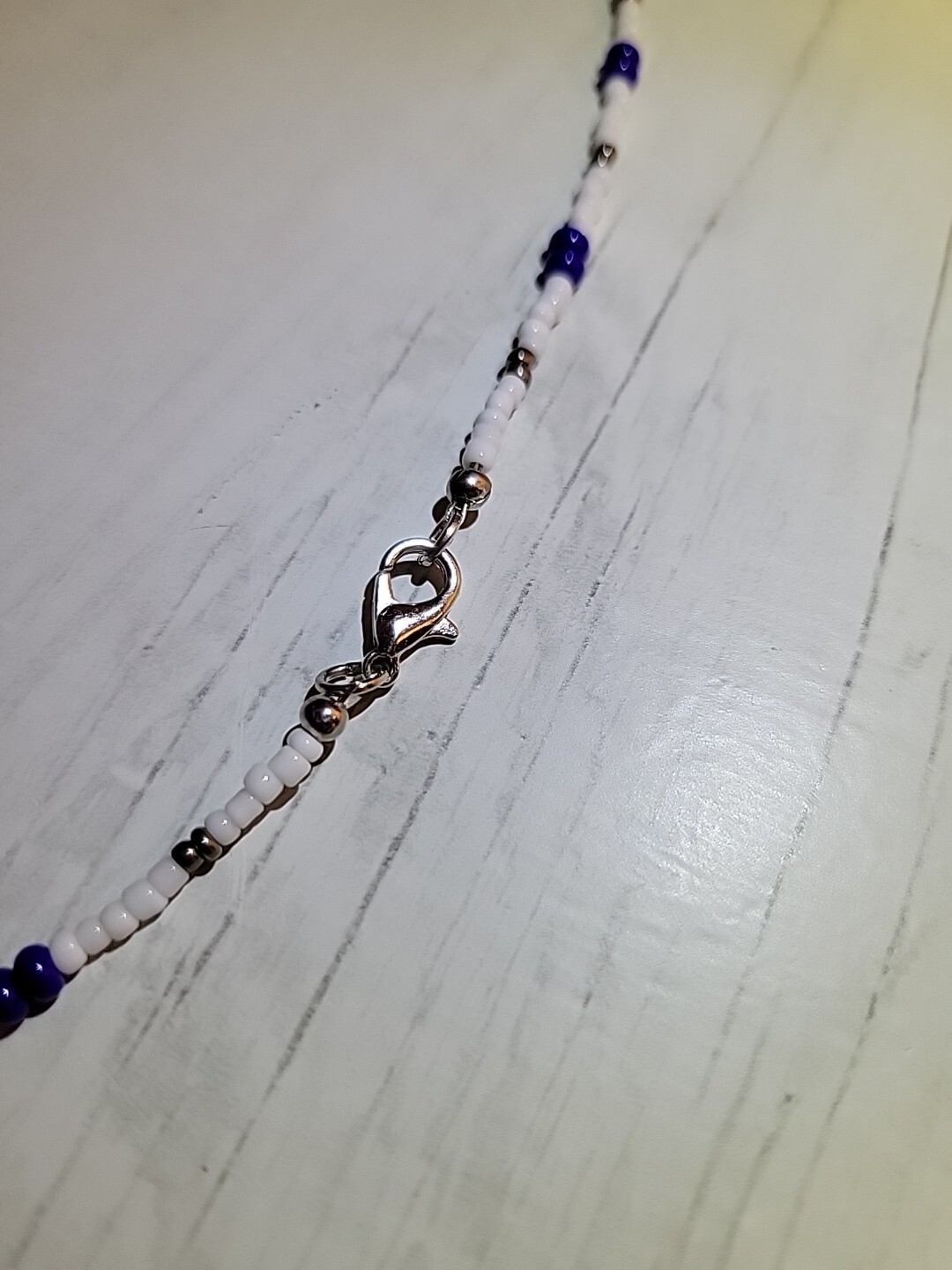 Royal Blue, White & Silver Surfer Summer Boho Beaded Necklace Choker Beach
