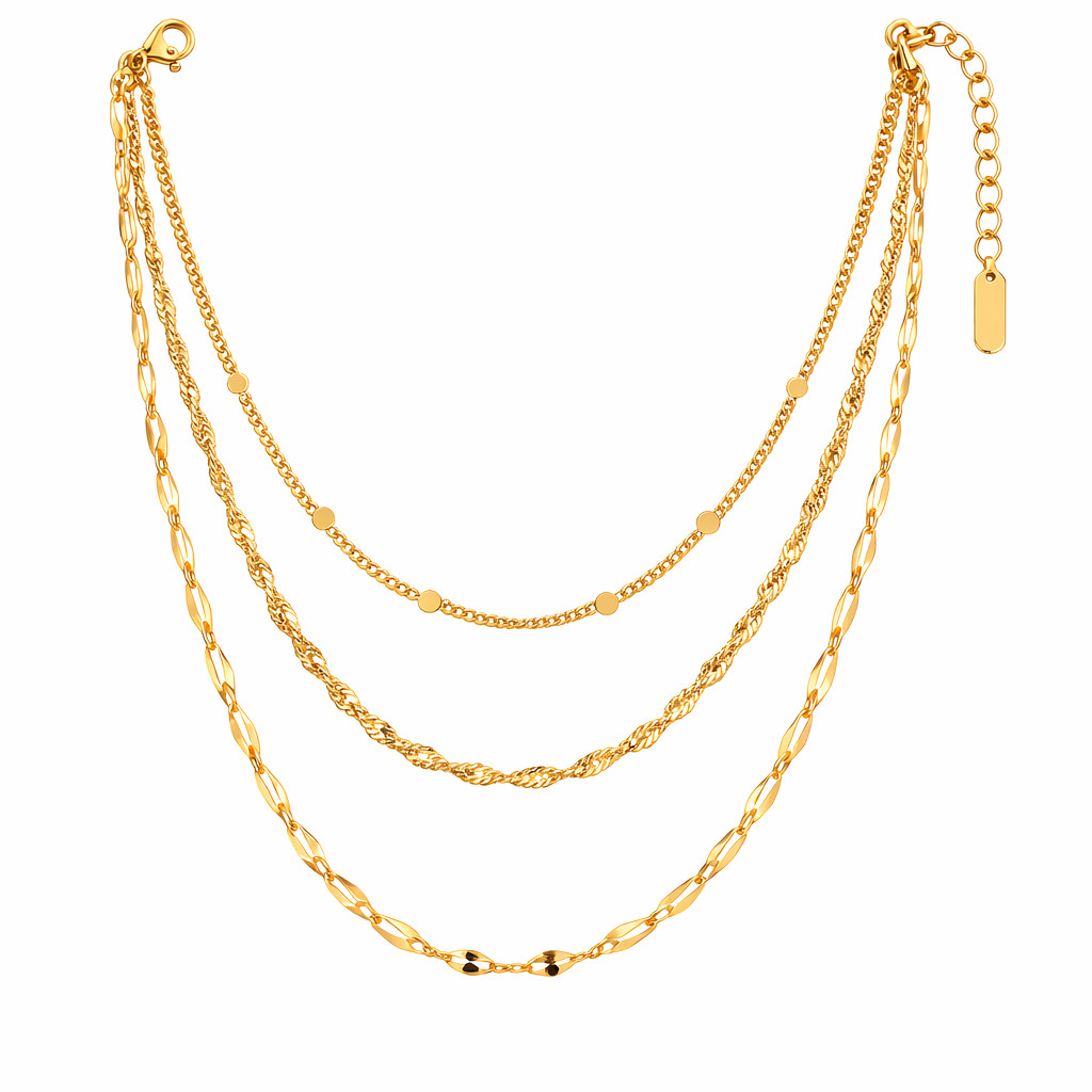 Stainless Steel Layered Chain Necklace Gold Minimalist Triple Chain Jewelry Wome