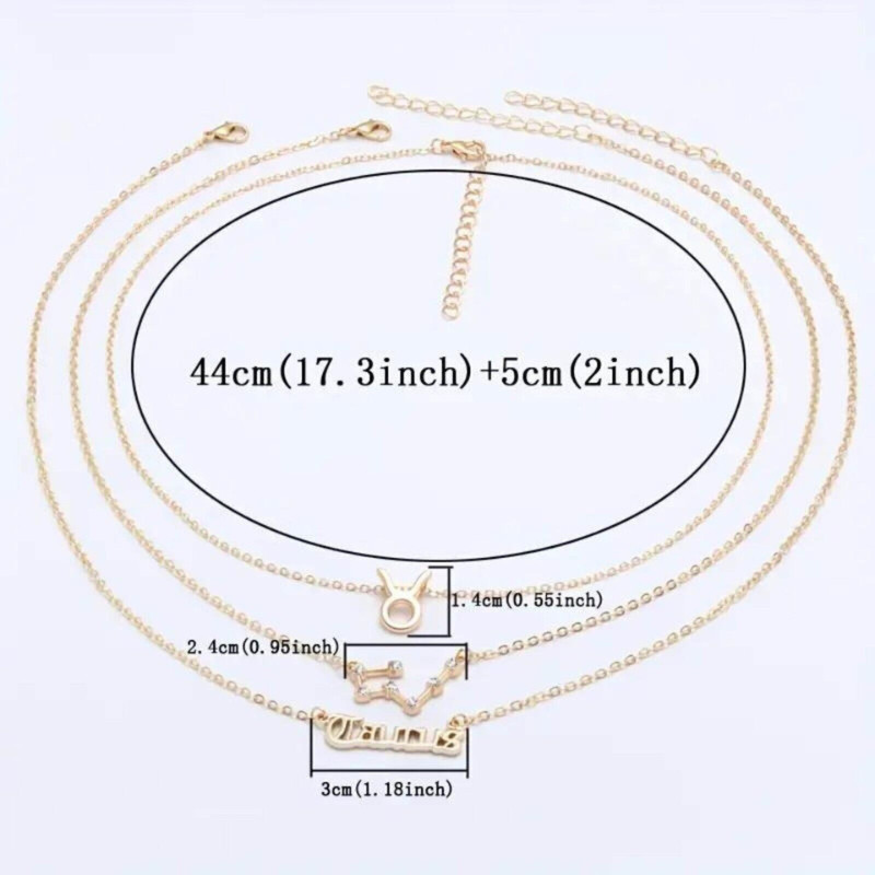 3pcs 12 Constellation Zodiac Sign Pendant Necklace Clavicle Chain Women Jewelry