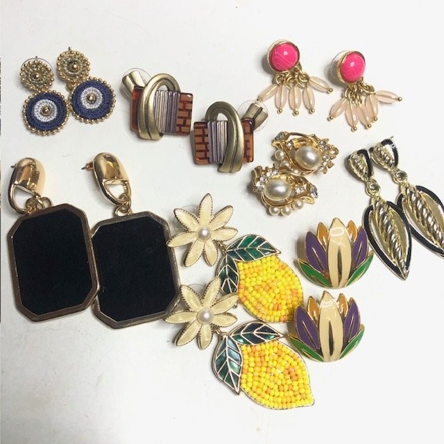 8798 Lot of 8 pair goldtone earrings Drop Dangle Earrings stud enamel