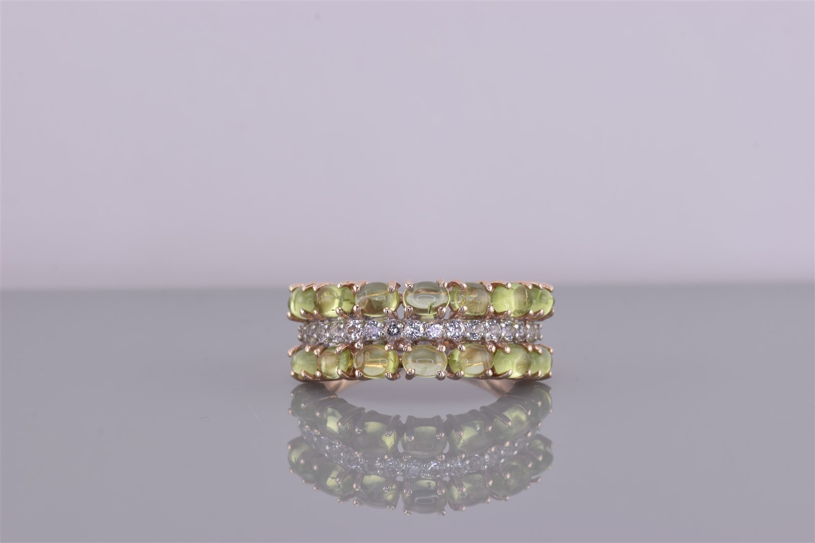 Gold Sterling Silver Stack Oval Green Peridot Cubic Zirconia Band Ring 925 Sz: 7