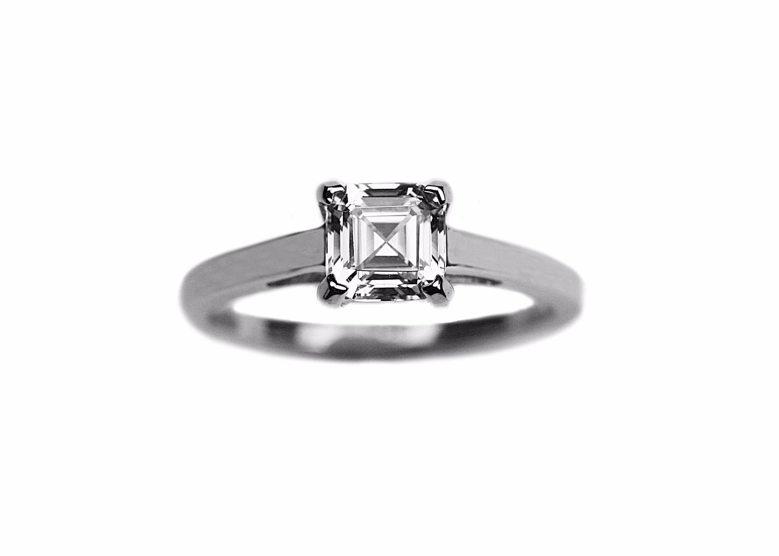 925 Silver Solitaire Square Asscher Cut 1.0 Carat Engagement Wedding Ring
