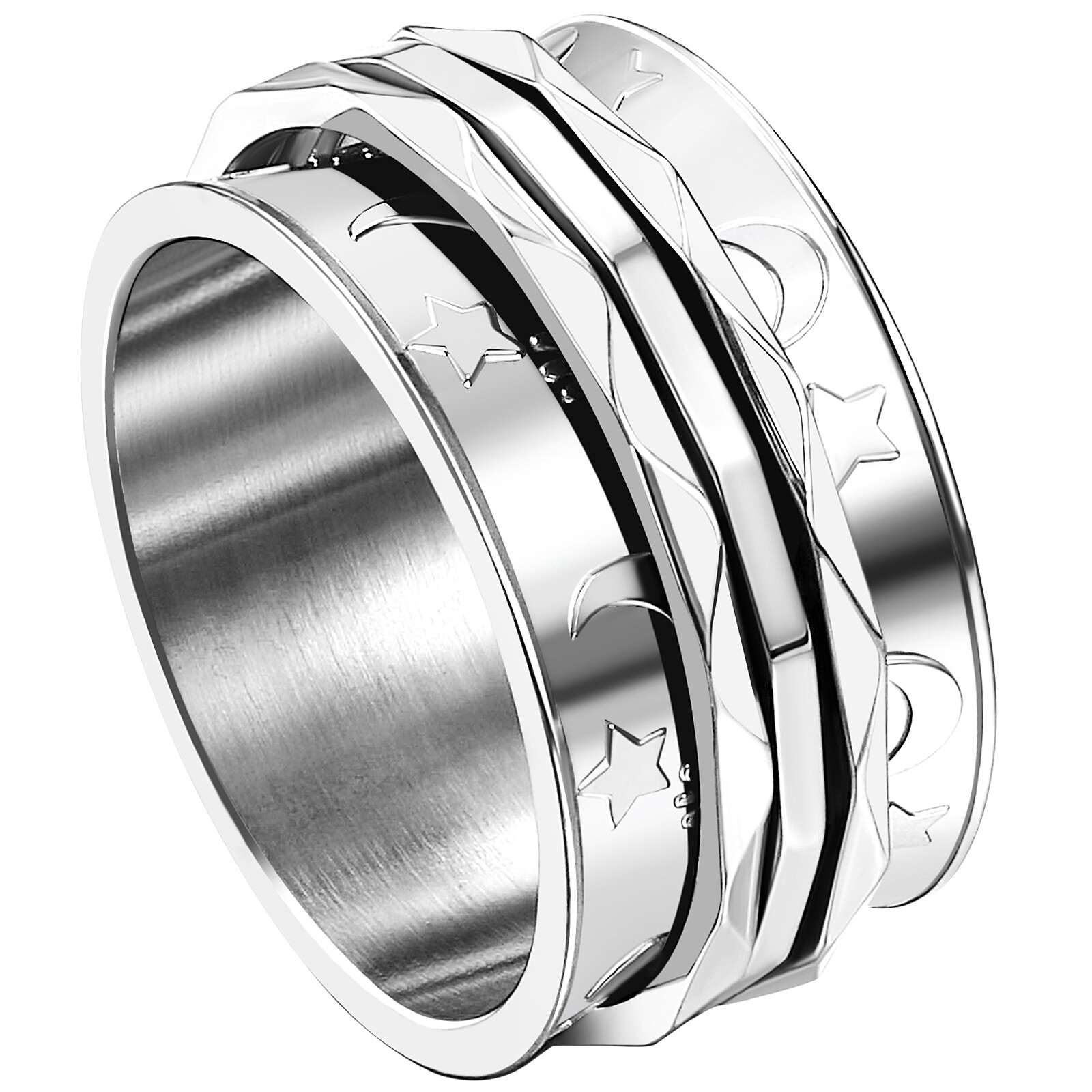 Women Girl Stainless Steel Anti-anxiety Moon Star Spinner Ring Band Fidget Rings