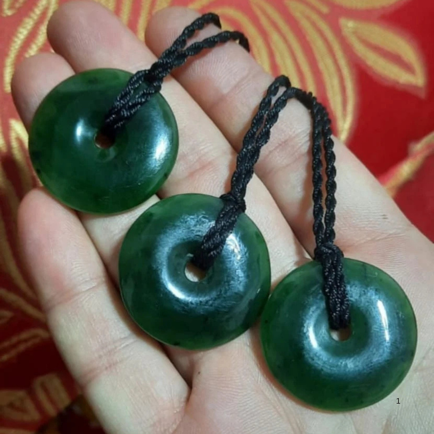 Natural Green Nephrite Jade Donut Circle Pendant Stone Necklace Unisex Jewelry
