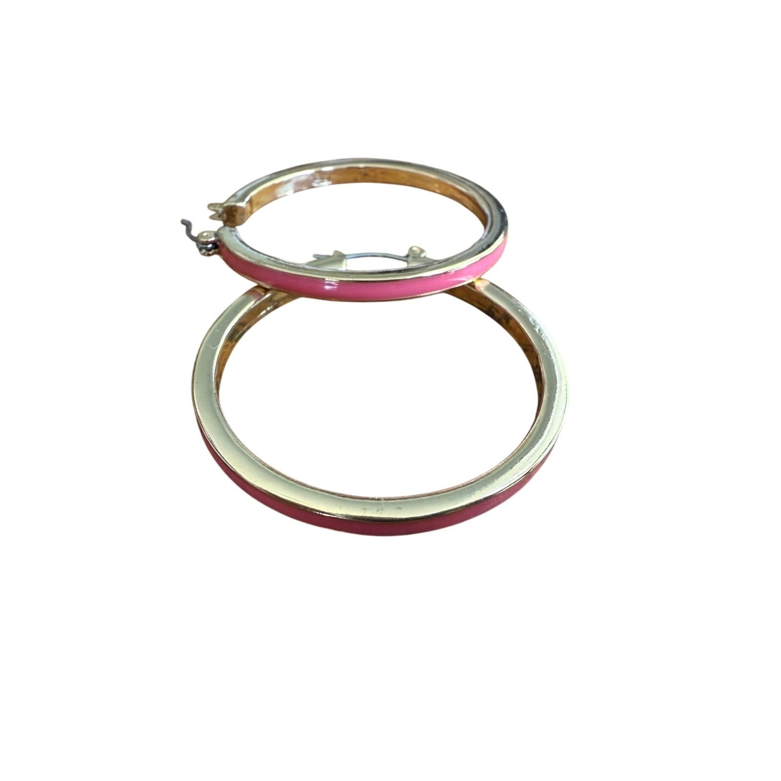 Avon Fashion Hoop Earrings Goldtone Pink 1.5 inches Pierced
