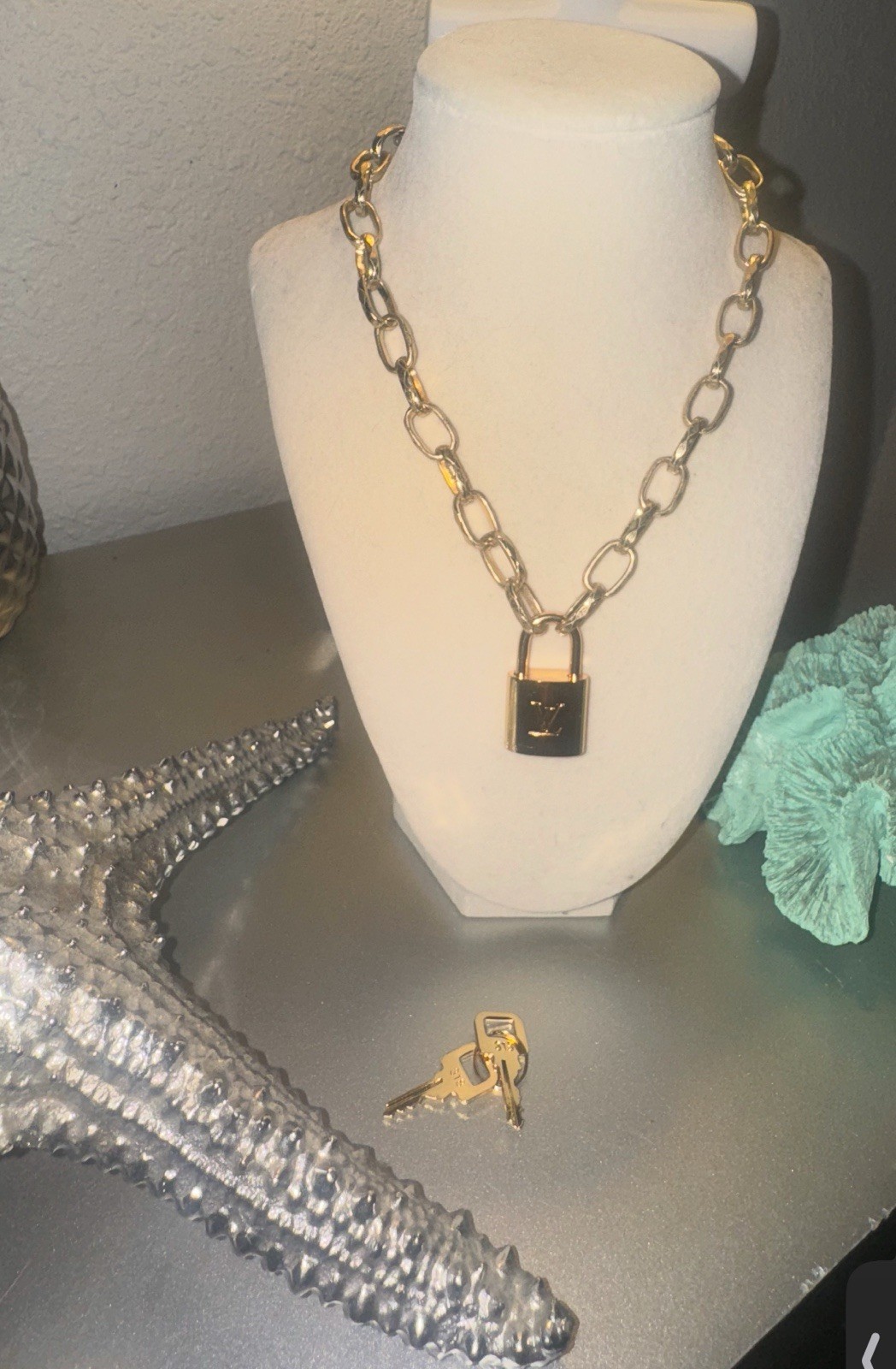 Authentic Louis Vuitton Lock & Key with Unbranded Gold Plated Chain Necklace