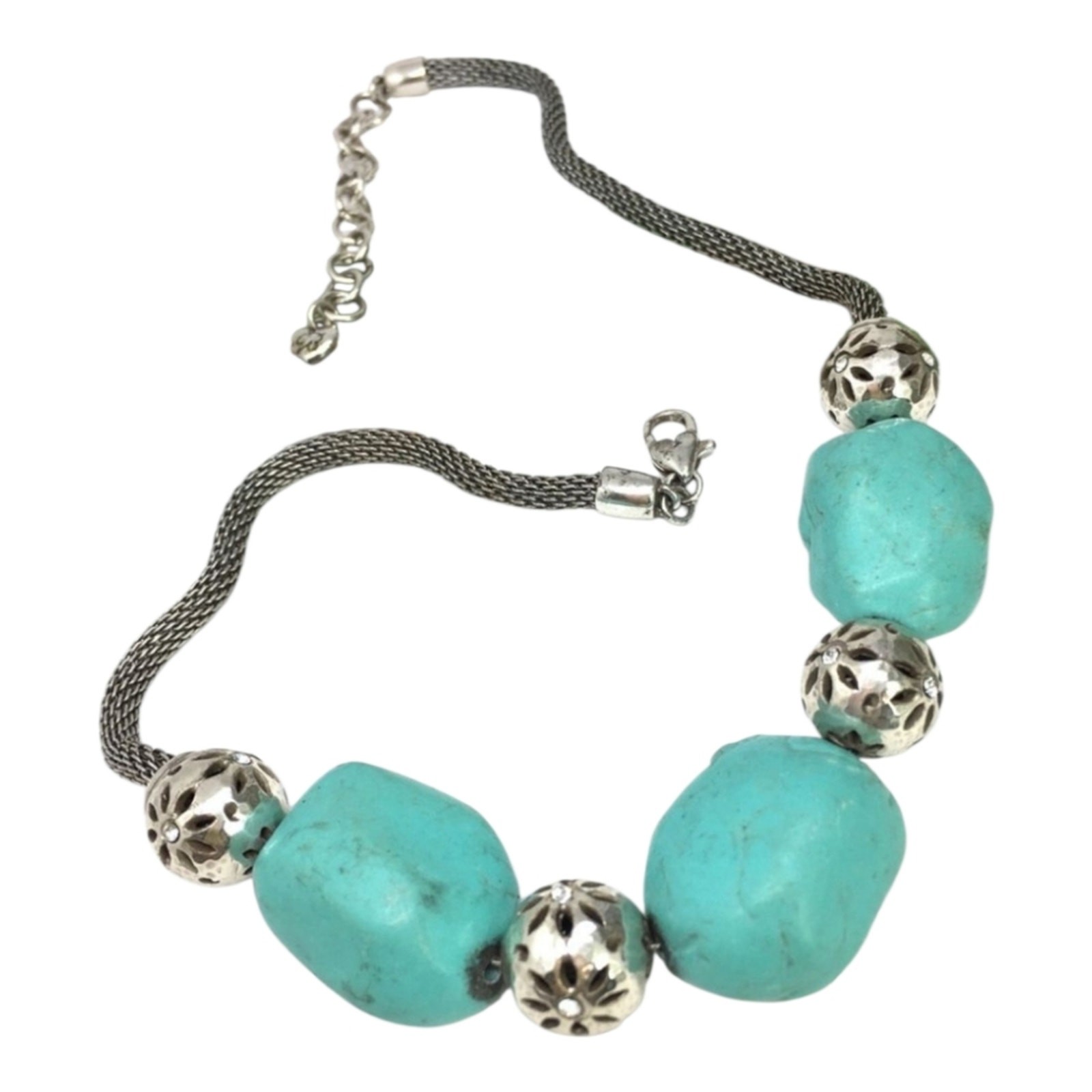 BRIGHTON TRADE WINDS Blue Turquoise Silver Plated Large Station NECKLACE