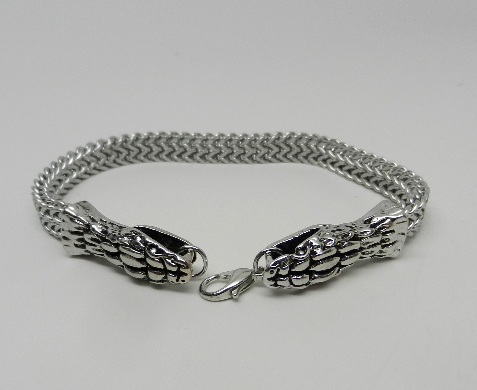 Two Snake Head Reptile 7mm Curb Link 8″ Stainless Bracelet Men’s Women’s Unisex