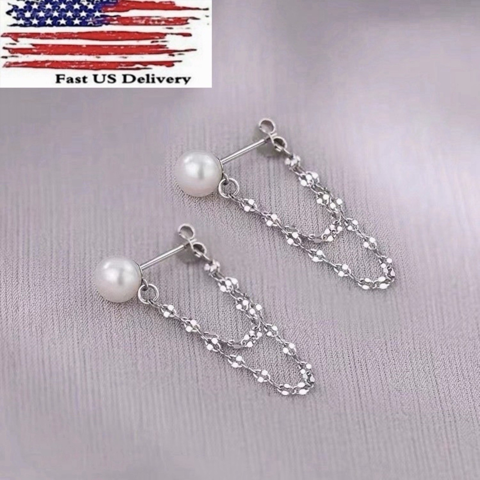 Silver Plated Round Pearl Tassel Earrings Drop Dangle Women Jewelry A29