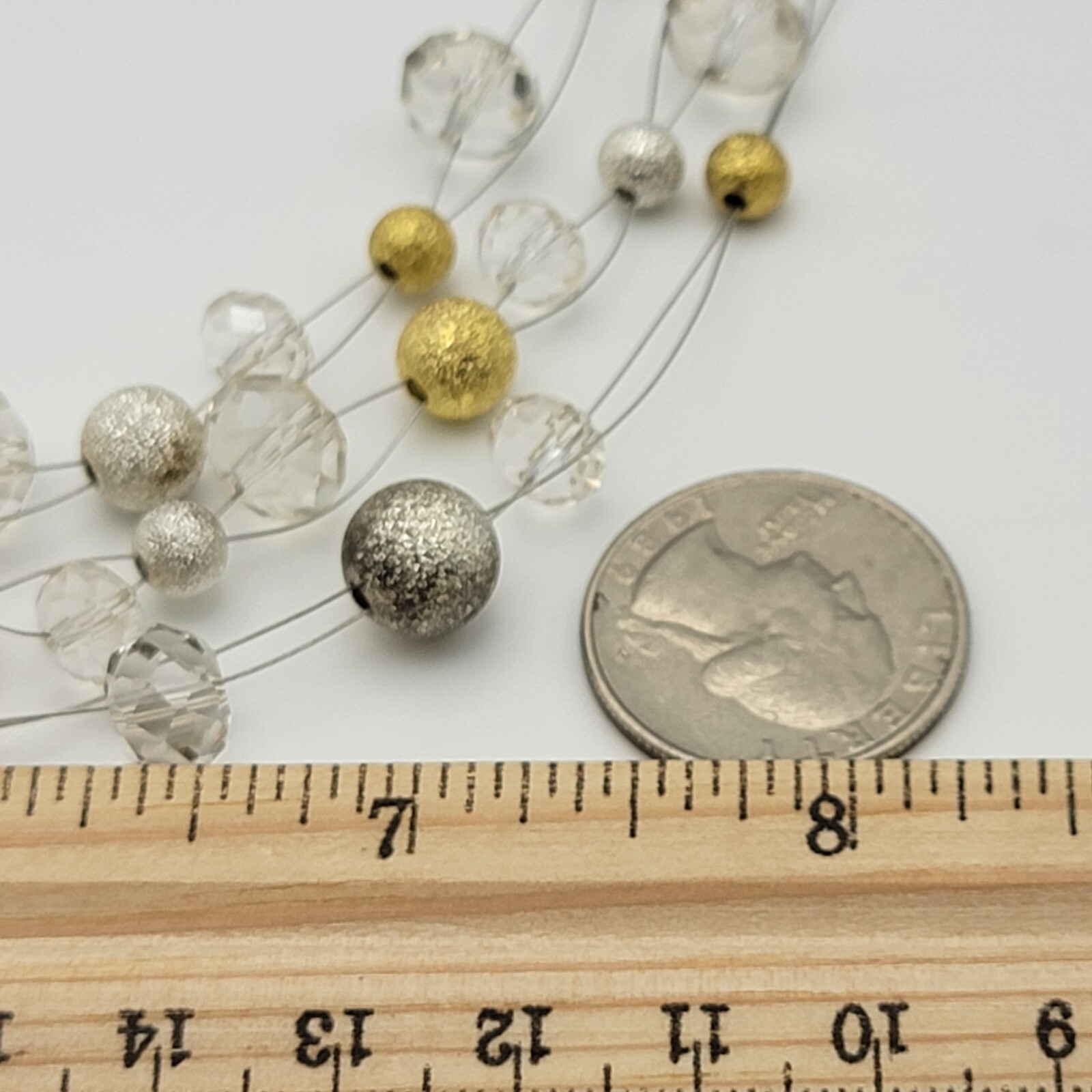 Gold And Clear Austrian Crystal Wire Station Necklace 17.5″ Layered Silver-Tone