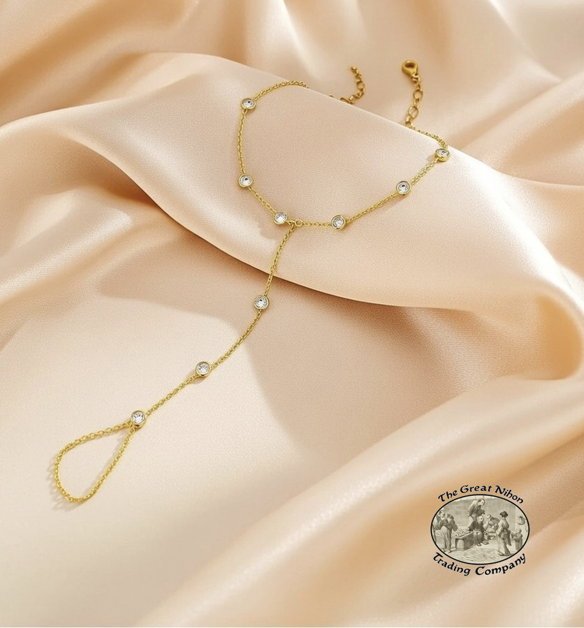 Hand Chain with Crystals in Gold in Velvet Gift Bag! Free Shipping Included!