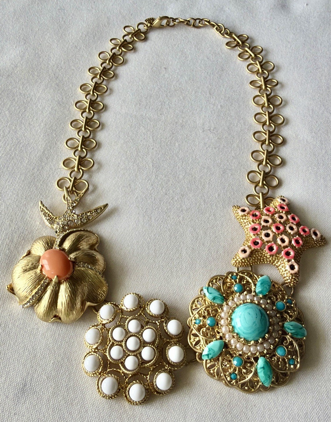 Stella & Dot Gold Tone Bird Of Paradise Retired Chunky Statement Necklace 117g