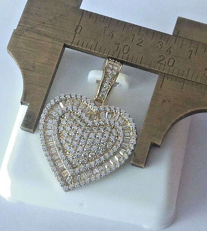 925 STERLING SILVER CZ micro pave FANCY HEART PENDANT Gold Plated 30X21mm