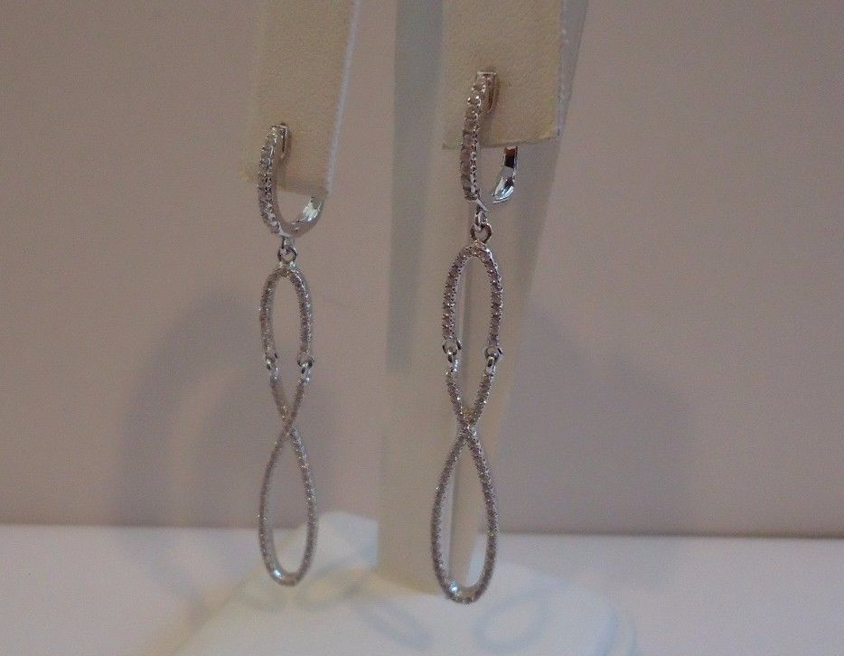 925 STERLING SILVER LADIES DANGLING FIGURE 8 EARRINGS W/ LAB CREATED DIAMONDS
