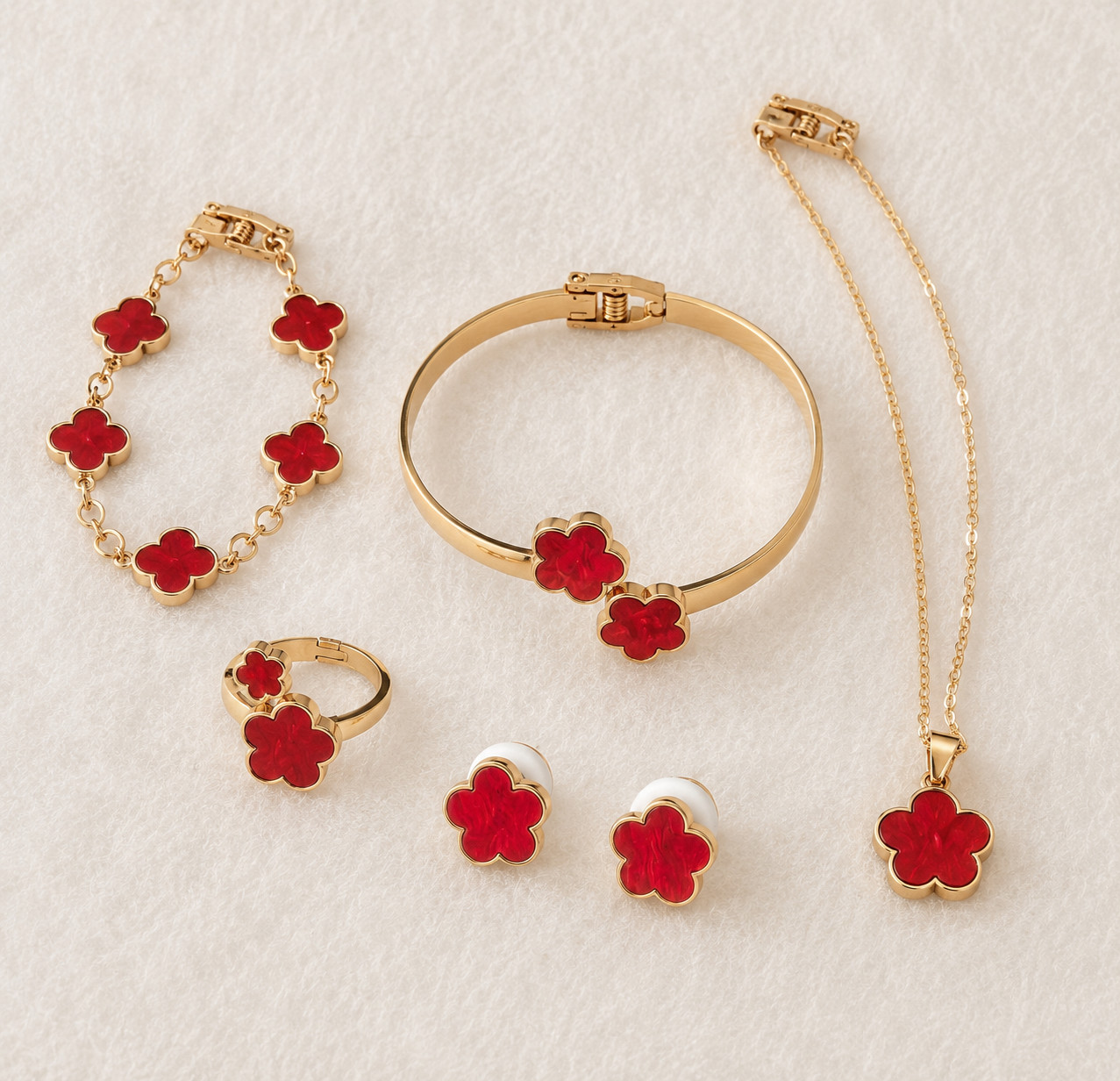 Stainless Steel Gold Clover Jewelry Set 5PCS gift set women