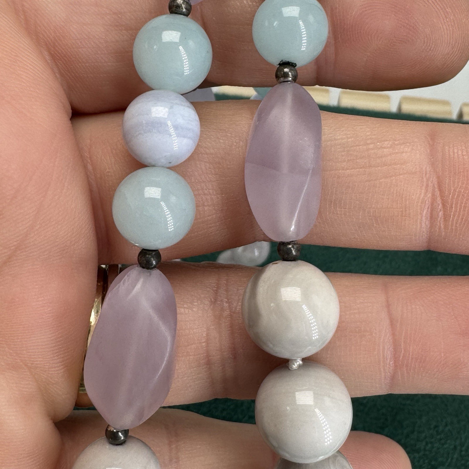 Crazy Lace Agate Chalcedony Necklace Orb Beaded Gemstone Pastel 23.5”