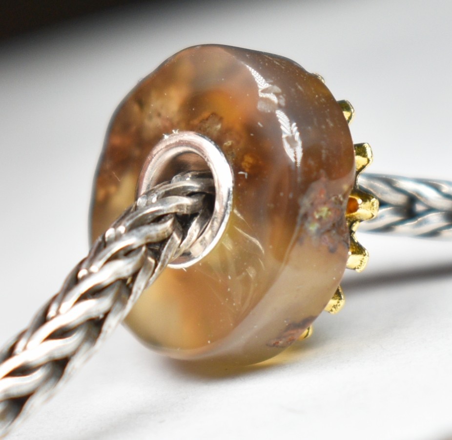 Stick Agate coin charm bead cogwheels, steampunk, Full silver core European bead