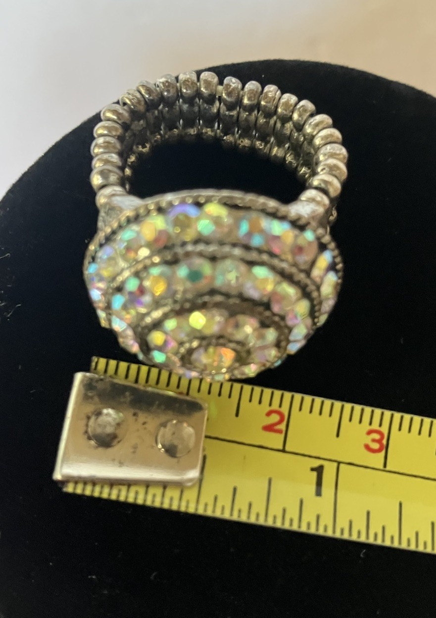 Aurora Borealis Circular Silvertone Stretch Cocktail Ring