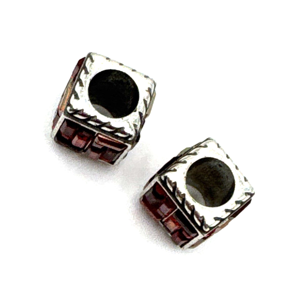 Brighton St Michel Cube Square Red Multi Colors Crystals Silver Spacer -Lot of 2