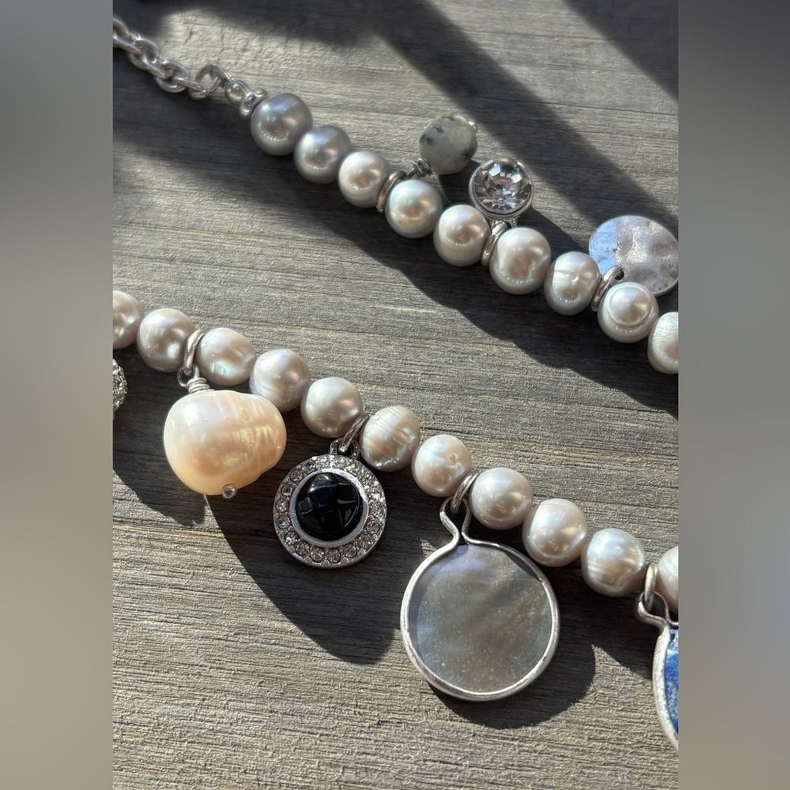 Tommy Bahama Mother of Pearl and Charm Necklace with Silver Accents NWT