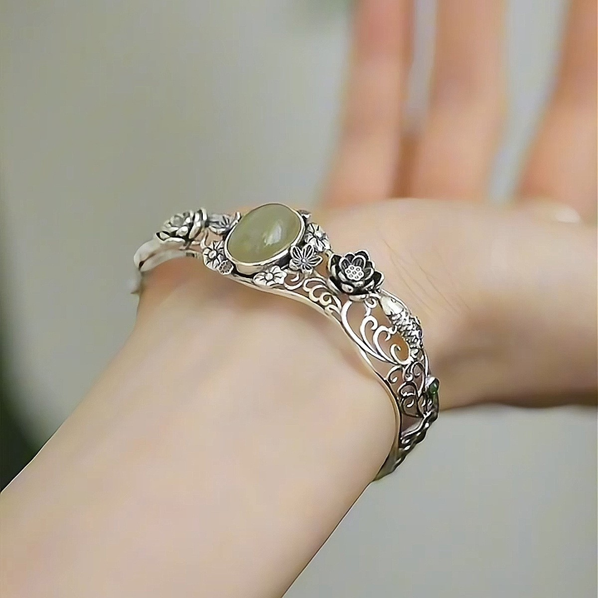 Chinese Lotus Koi Open Cuff Bracelet – Hanfu Qipao Accessory