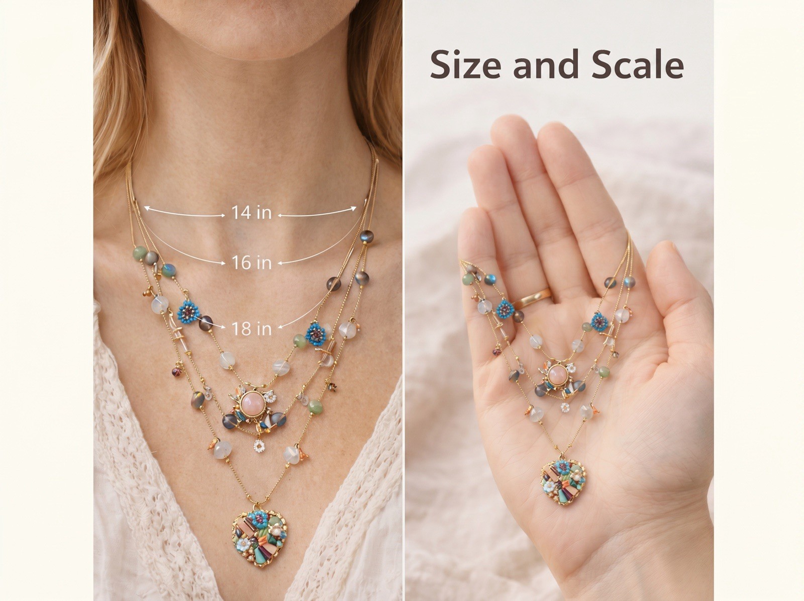 Boho pendant necklace adjustable chain in butterfly and heart layers for women