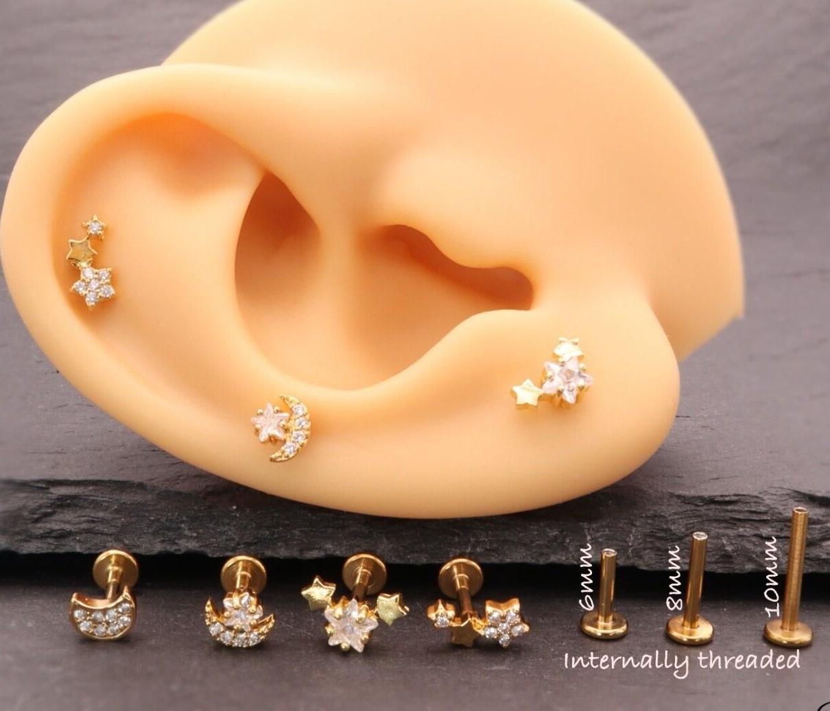 Internal Threaded Flat Labret Back Cartilage Helix Lobe Tragus Conch Earring UK