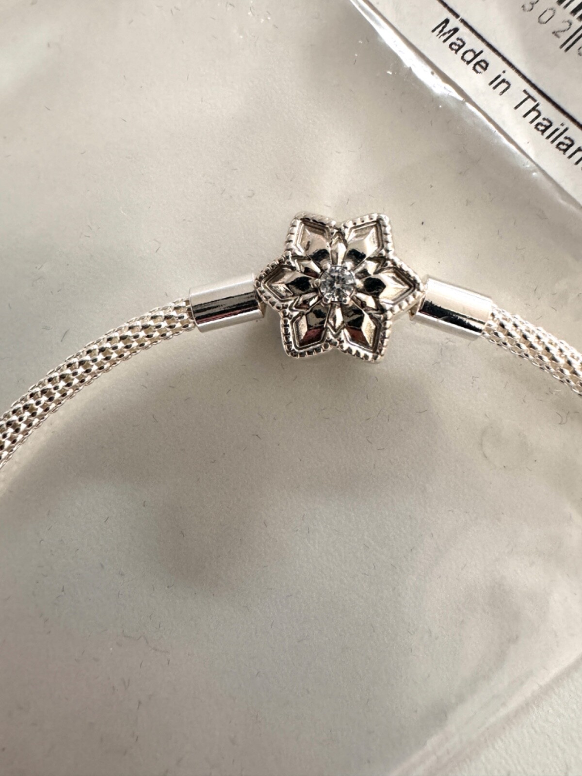 Authentic Pandora Moments Bright Snowflake Mesh Bracelet 598616C01 Sz 8.3”/21cm