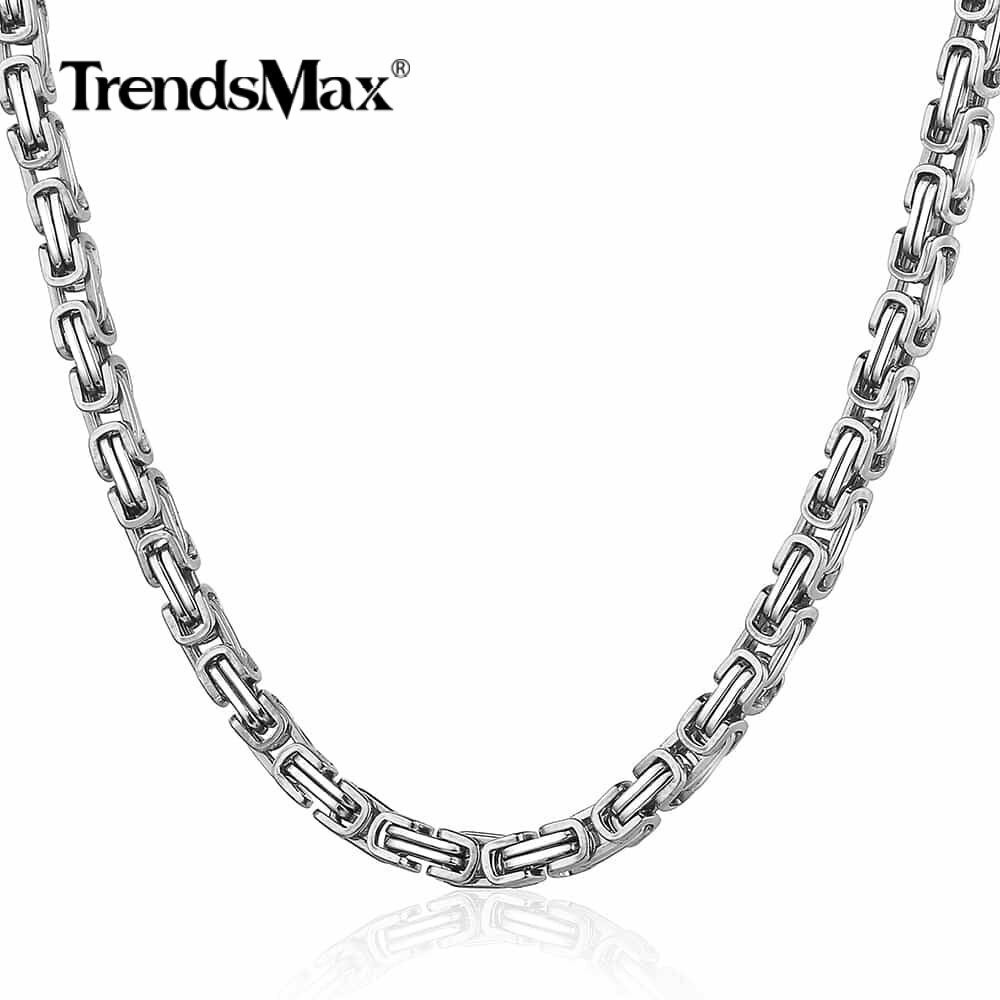 5MM 18-30″ Silver Stainless Steel Box Byzantine Chain Necklace Mens Link Gift