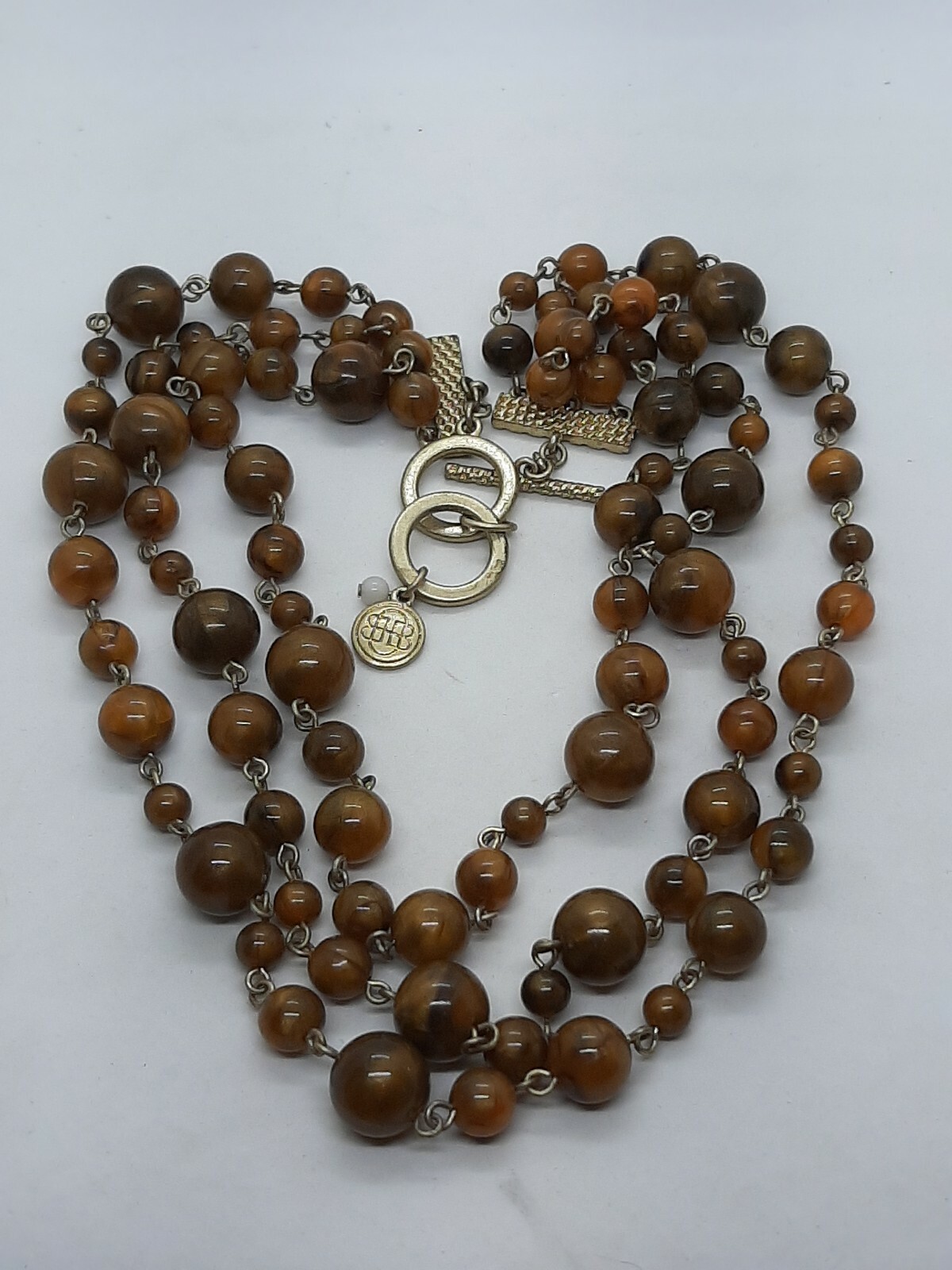 BILL BLASS 3 Strand Marbled Lucite Plastic Layered Necklace Toggle Clasp