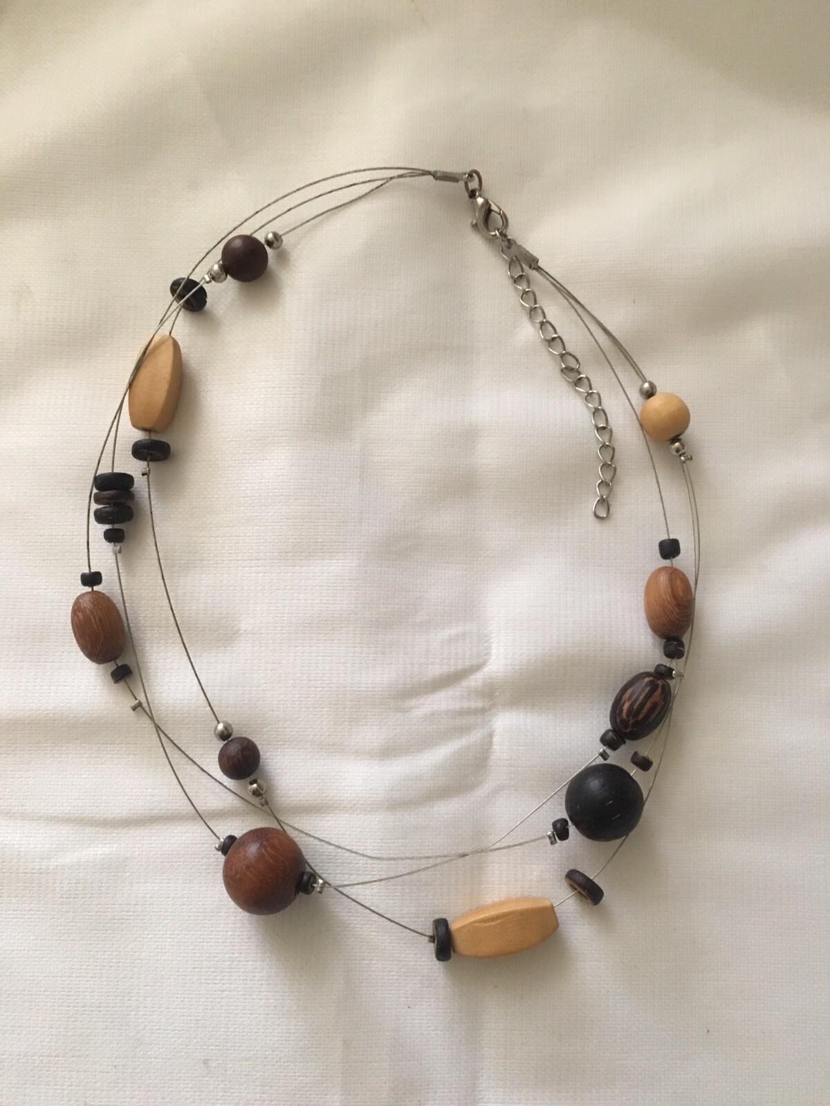 Earthy Minimalist Wood on Wire Necklace Lobster Clasp Unsigned 20”
