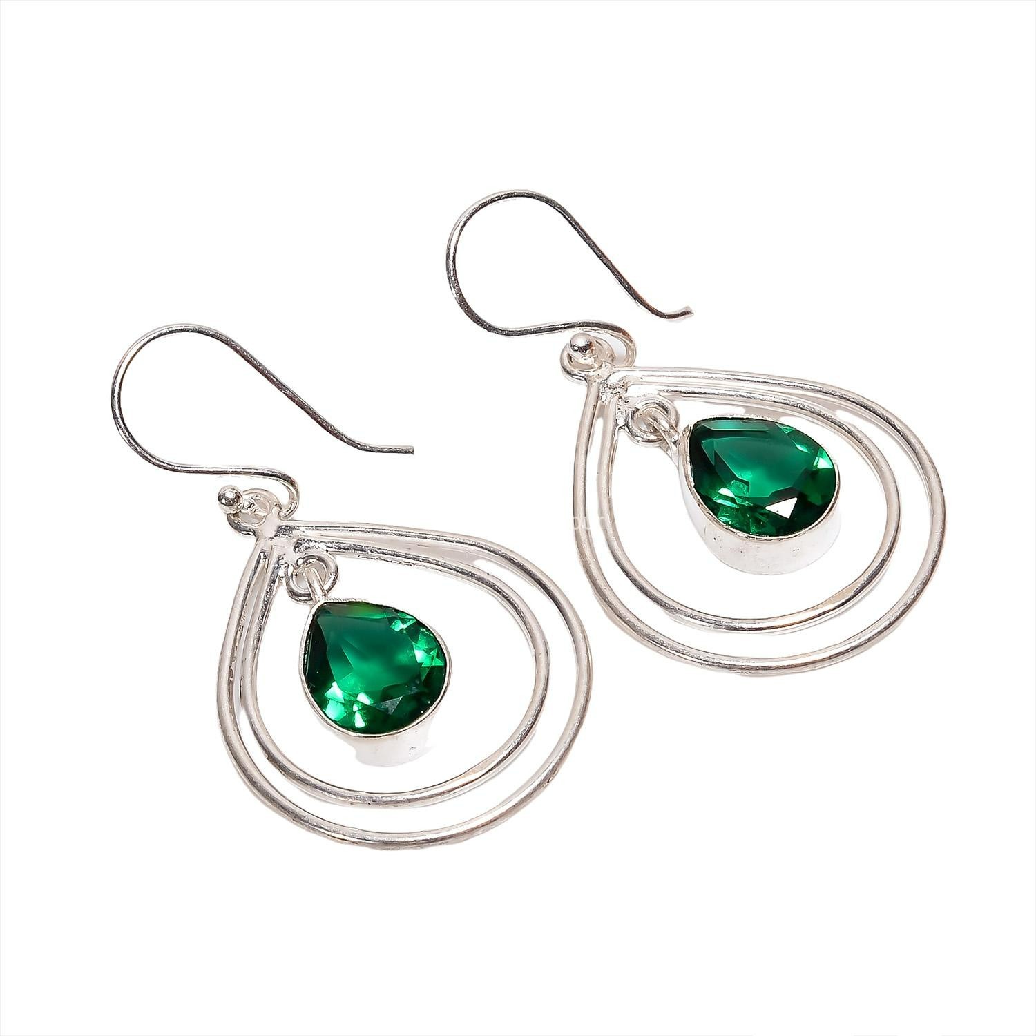 925 Solid Silver Natural Emerald May Birth Dangling Sister Friend Gift Earrings