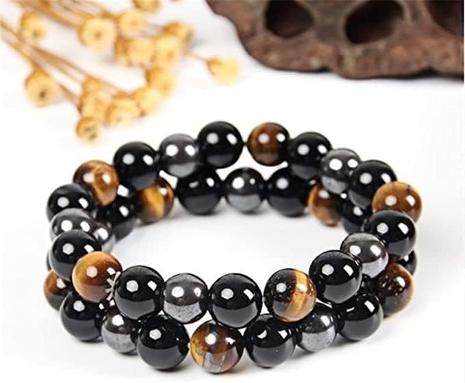 Black Obsidian Hematite Tiger Eye Triple Protection Bracelet Natural Stone 10mm