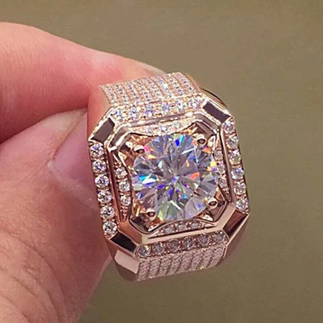 Wedding Band Ring Inlaid Crystal Invisible Setting Metal Wedding Men Jewelry