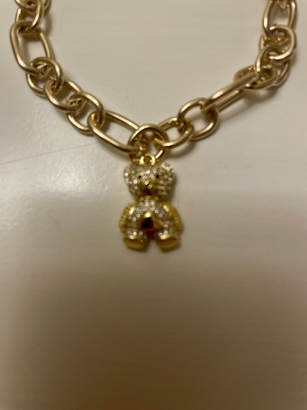 Plus Size Teddy Bear Charm Bracelet Gold Tone Links up to 10 Inches NWT