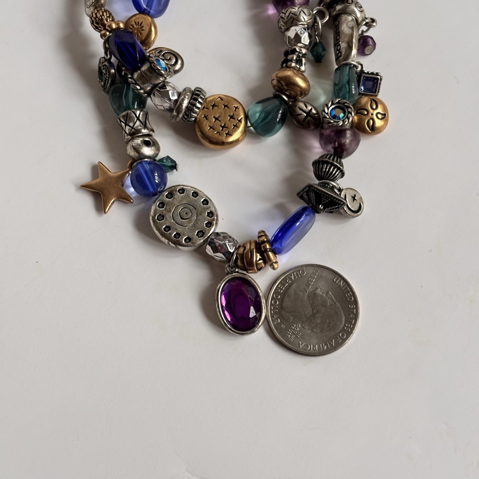 Vintage Unsigned Chico’s Charm Necklace Boho Colorful Dangle Beaded L676