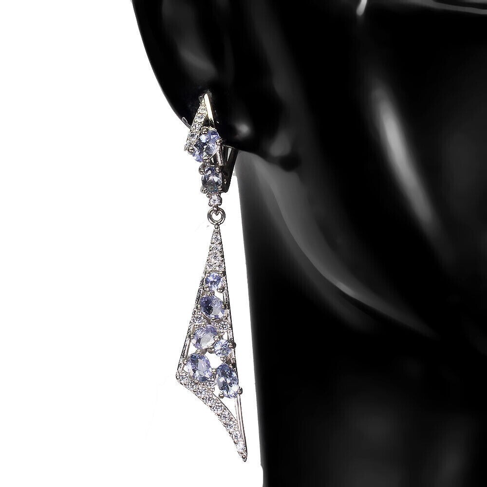 4 Ct Oval Simulated Blue Tanzanite Drop & Dangle Earrings 114K White Gold Plated