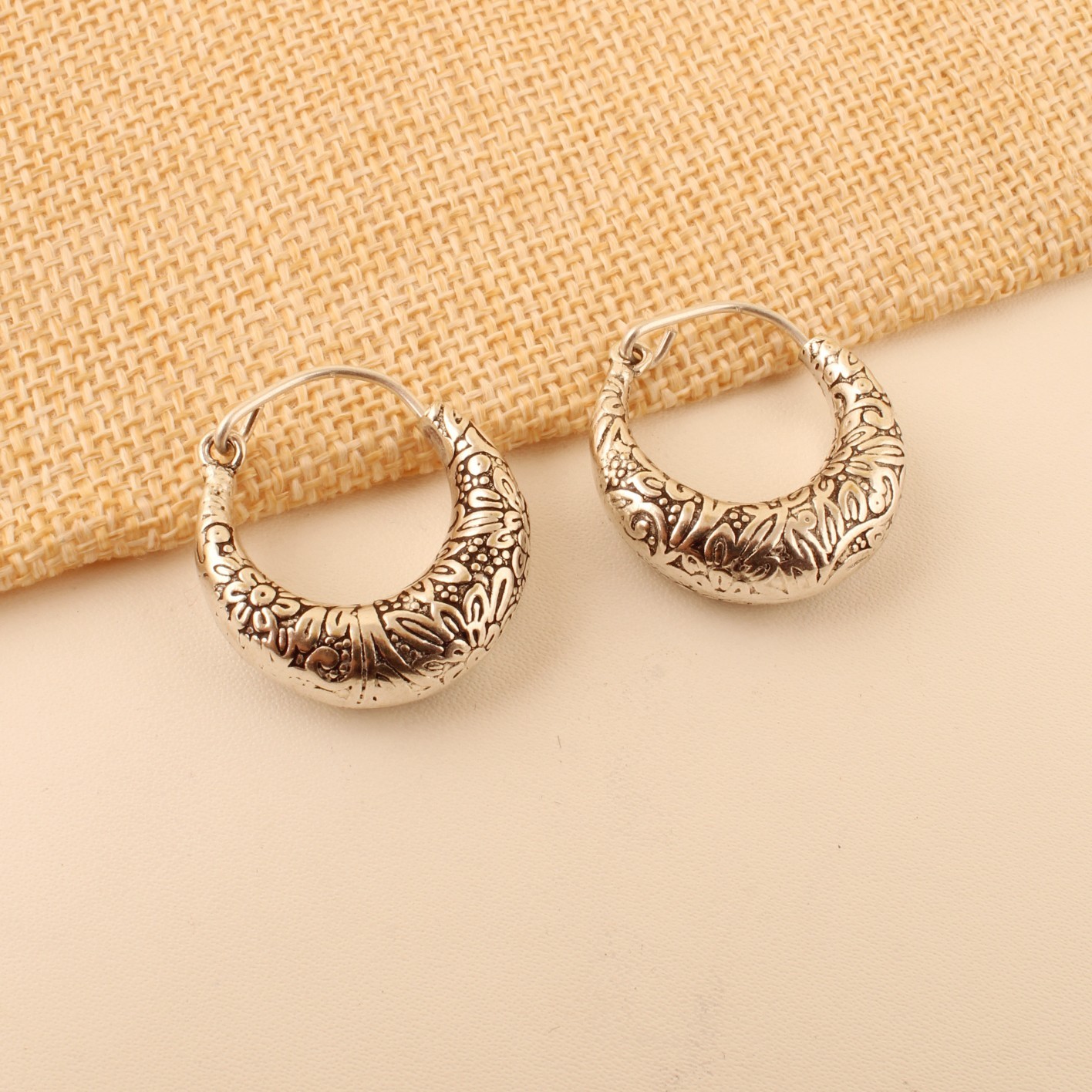 Gold Plating & Silver Plating Floral Engraved Hoop Earrings for Women Earring