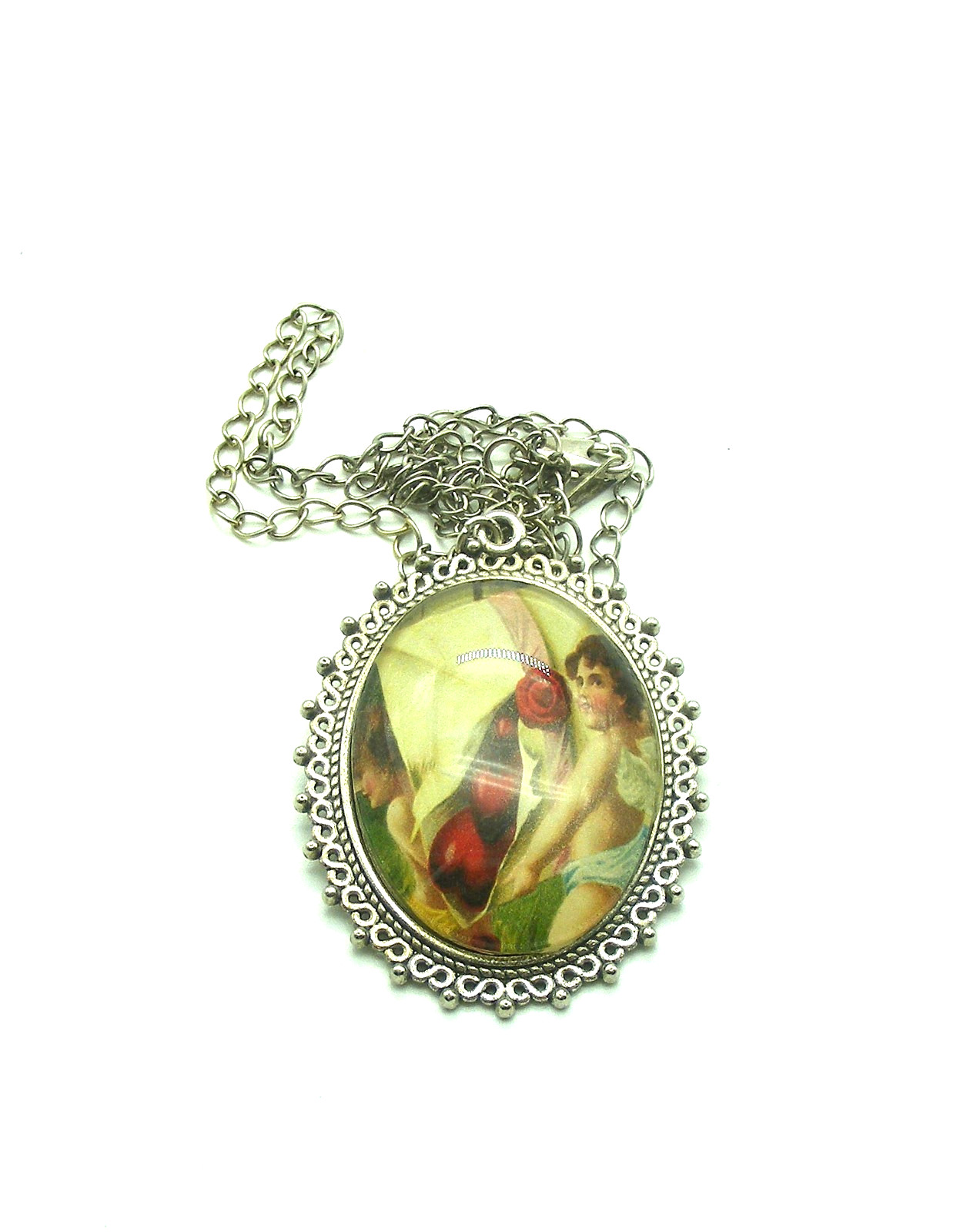 Angel with Hearts Pendant with Chain 1 1/2 x 2″, Valentines DayChaain 22″