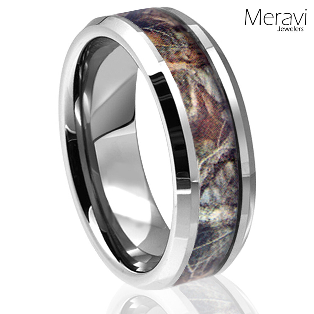 🔥 Silver Titanium Real Forest Oak Camo Ring Mossy Tree Men Wedding Band 8mm 6mm