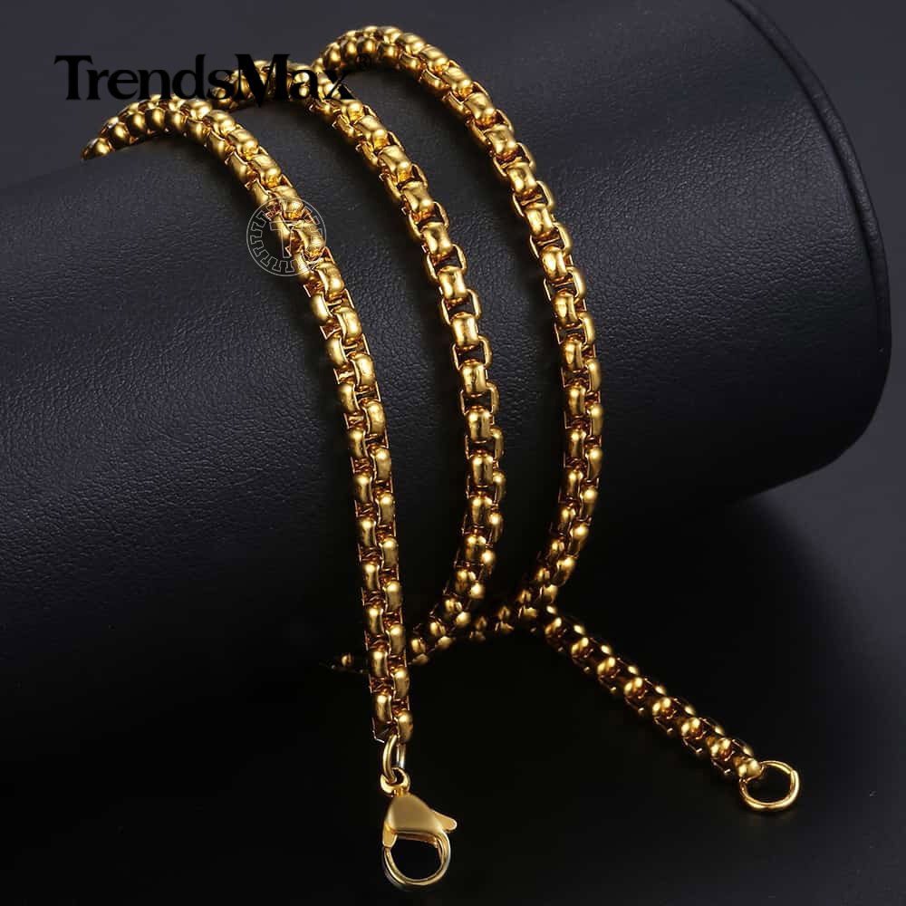 2/3/4/5MM Gold Plated Round Box Chain Necklace Choker Link Men Women 18-30″