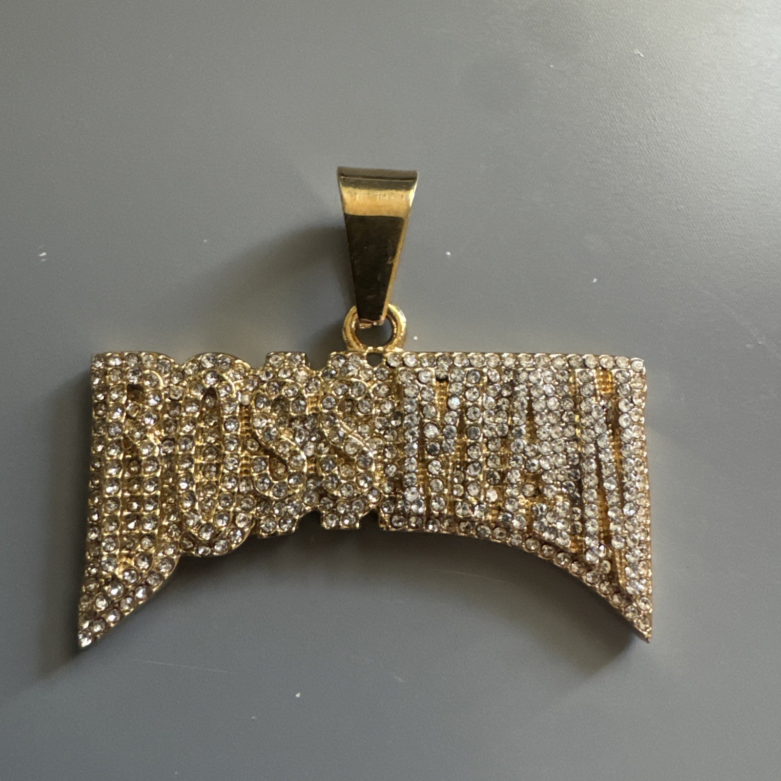 BossMan Gold Pendant Stainless Steel Cubic Zirconia 24” Chain Hip Hop Urban Boss