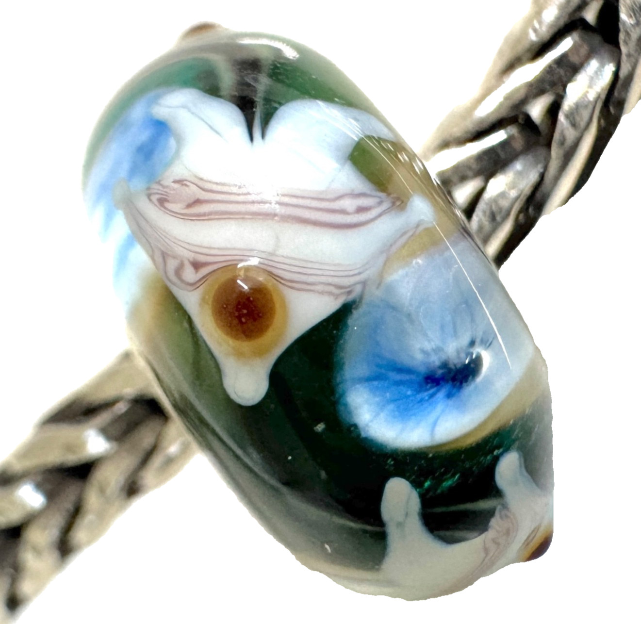 NEW💕 Trollbeads UNIQUES Critters Beautiful Dark Green Base White Fish