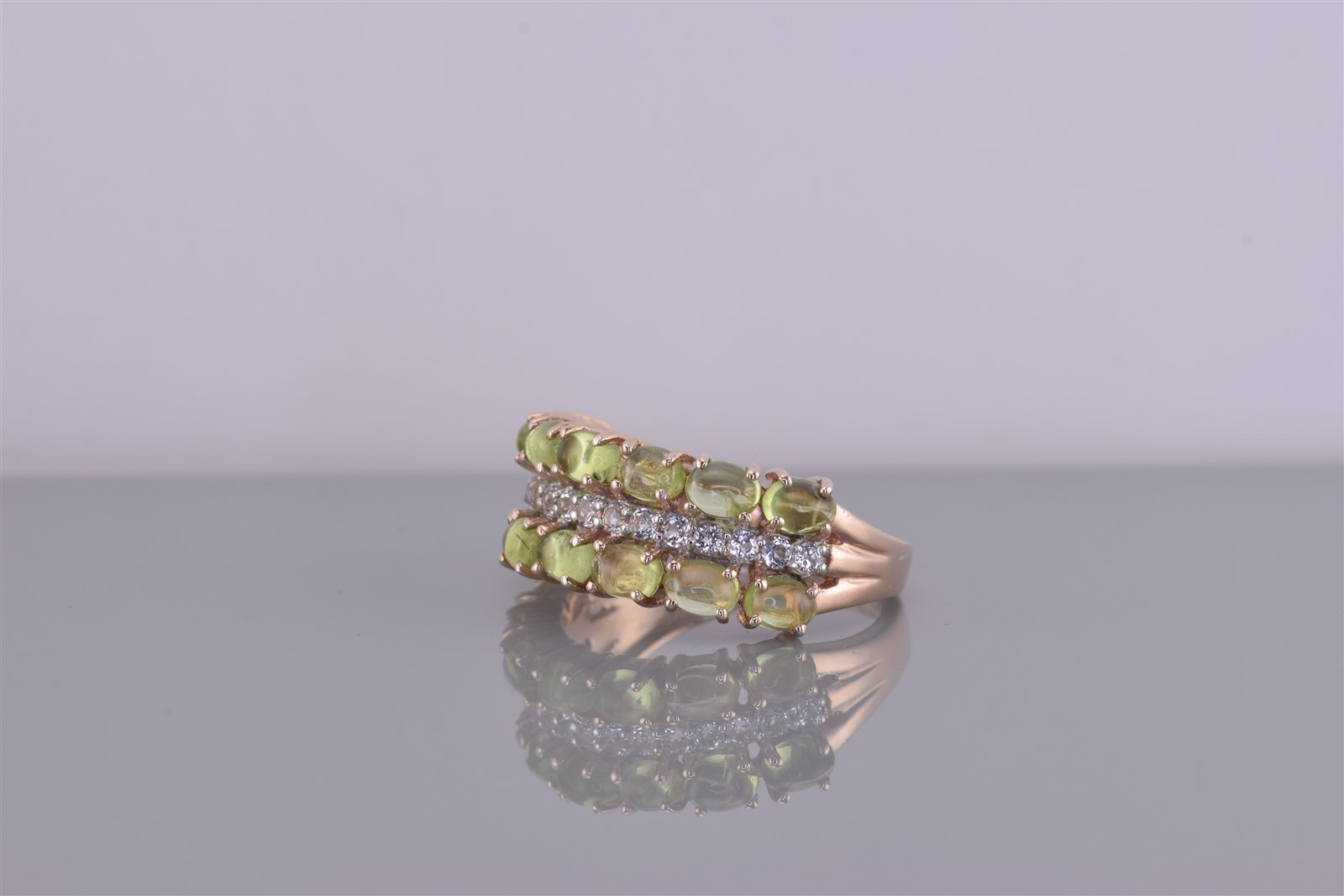 Gold Sterling Silver Stack Oval Green Peridot Cubic Zirconia Band Ring 925 Sz: 7