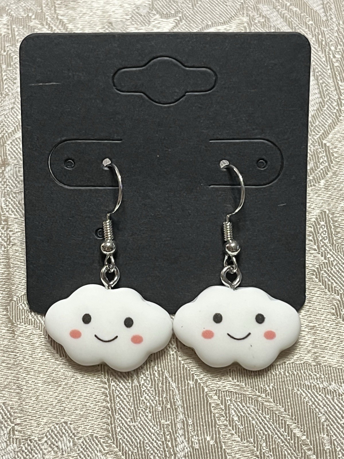 Vintage Whimsical White Cloud Silver Dangle Fashion Fun Boho Earrings